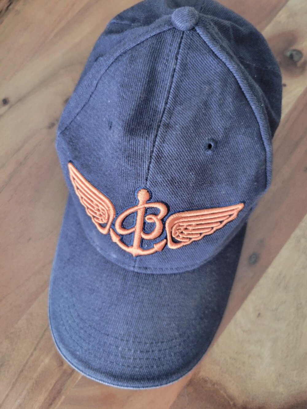 VTG Breitling Navy Blue Baseball Cap Orange Angel Wings Chronographs Embroidered